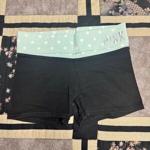 Y2K PINK Victorias Secret Black w/Mint Polka Dot Fold-Over Waist Yoga Shorts